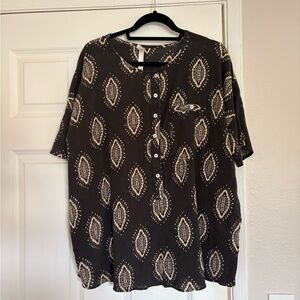 Free People Black and Cream Button Down Shirt